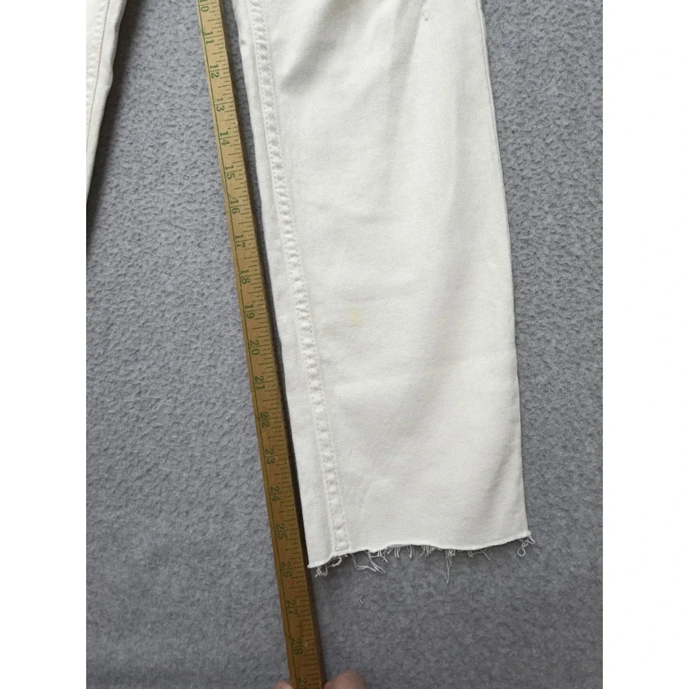 Free People Straight Jeans Womens 29 Worn White High Rise Distressed Raw Hem